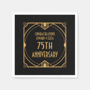 Art Deco Name 75th Wedding Anniversary Gold Black Napkins