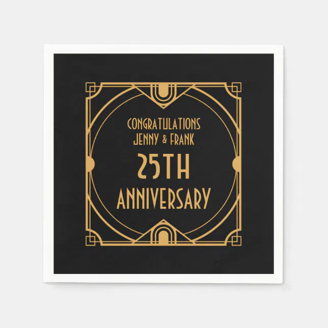 Art Deco Names 25th Silver Wedding Anniversary Napkins | Zazzle