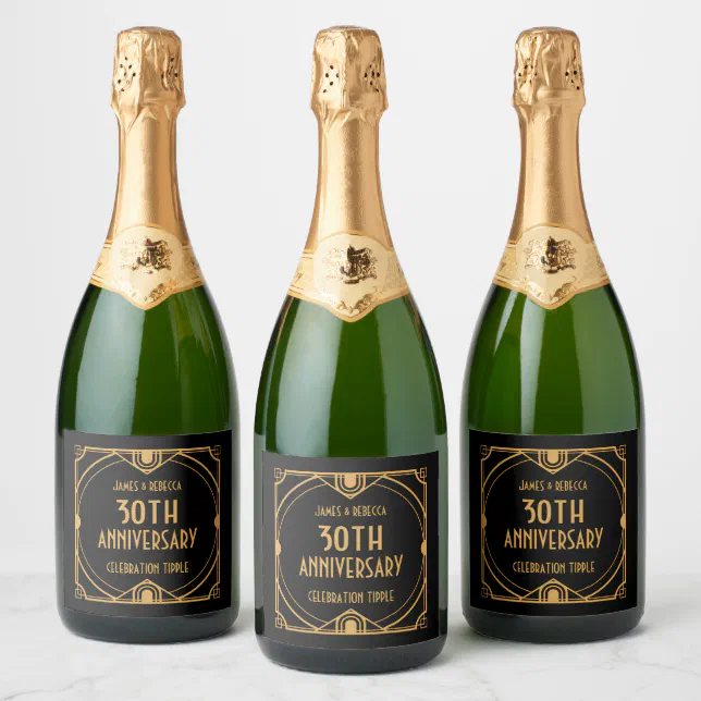 Art Deco Names 30th Anniversary CelebratIon Black Champagne Label Zazzle