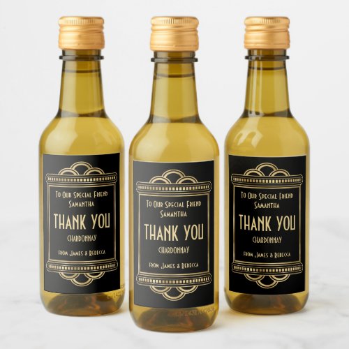 Art Deco Names Recipient Thankyou Favor Black Gold Wine Label