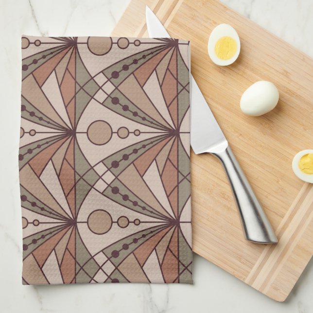 Art Deco (natural terracotta shades) Kitchen Towel (Quarter Fold)