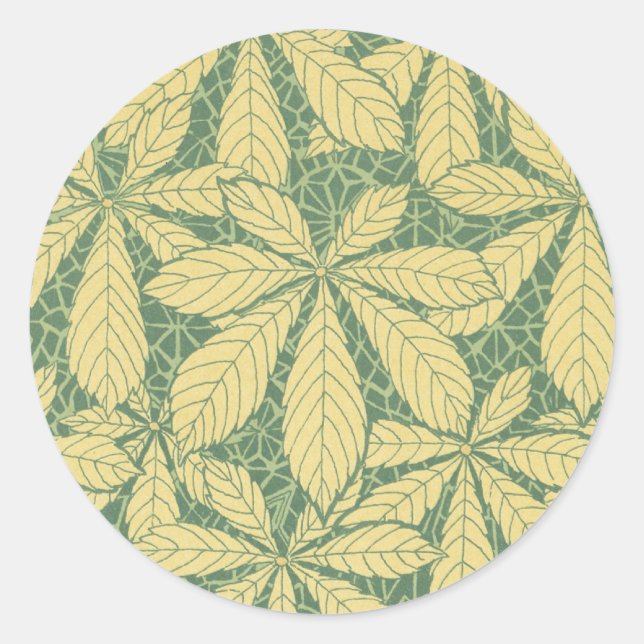 art deco nature leaves pattern art classic round sticker (Front)