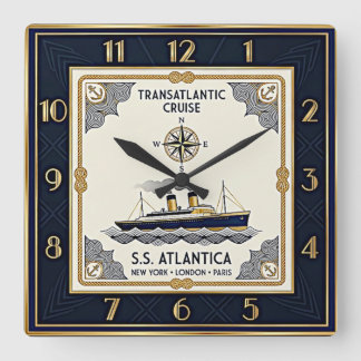 Art Deco Nautic Square Wall Clock