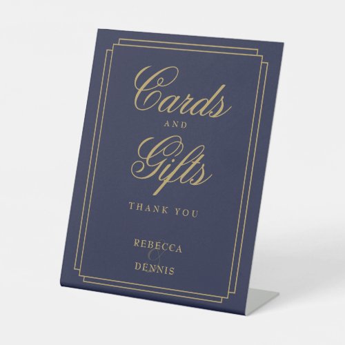 Art Deco Navy Blue And Gold Cards And Gifts Pedestal Sign