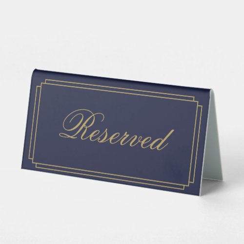 Art Deco Navy Blue And Gold Script Reserved Table Tent Sign