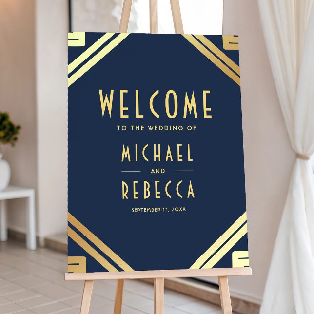 Art Deco Navy Blue Gold Wedding Welcome Sign (Creator Uploaded)