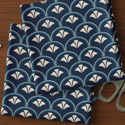 Art Deco Navy Blue Scallop Fabric