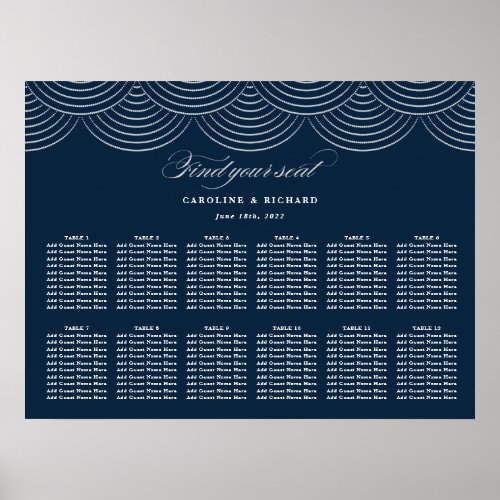 Art Deco Navy Blue Silver Wedding Seating Chart