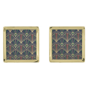 Art Deco Navy Peacock Luxurious Geometric Cufflinks