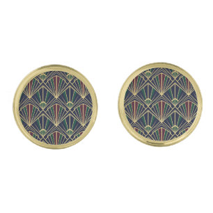 Art Deco Navy Peacock Luxurious Geometric Cufflinks