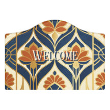 Art Deco Navy Terracotta & Gold Floral Welcome