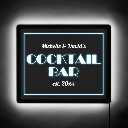 Art Deco Neon Blue Cocktail Bar