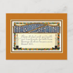 Art Deco New Year Greeting verse golden brown Holiday Postcard