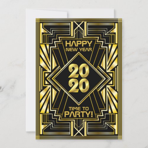 Art Deco New Year Party 2020 Gold Black Gatsby Invitation