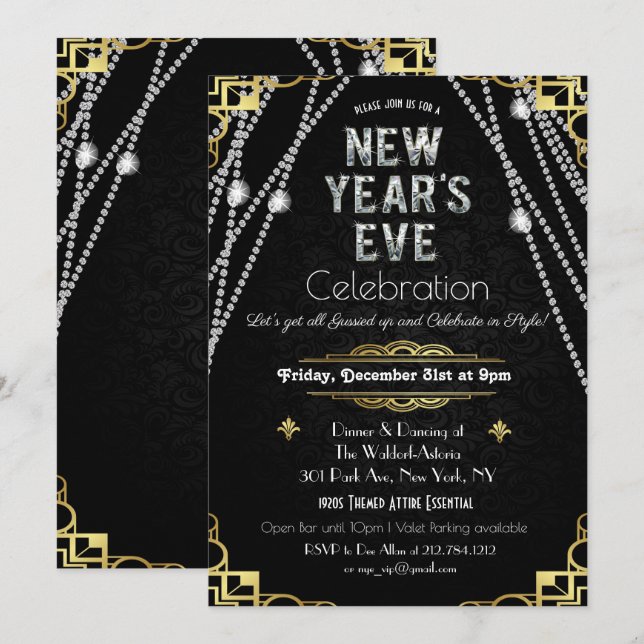 Art Deco New Years Eve Invitation (Front/Back)