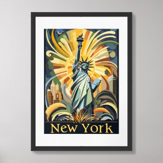Art Deco New York Statue of Liberty Vintage Poster