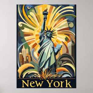 Art Deco New York Statue of Liberty Vintage Poster