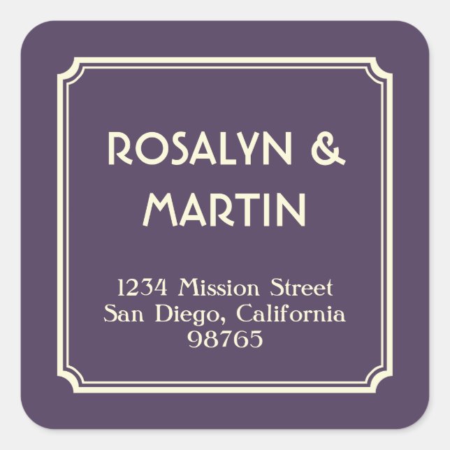 Art Deco notched frame dark purple address label (Front)