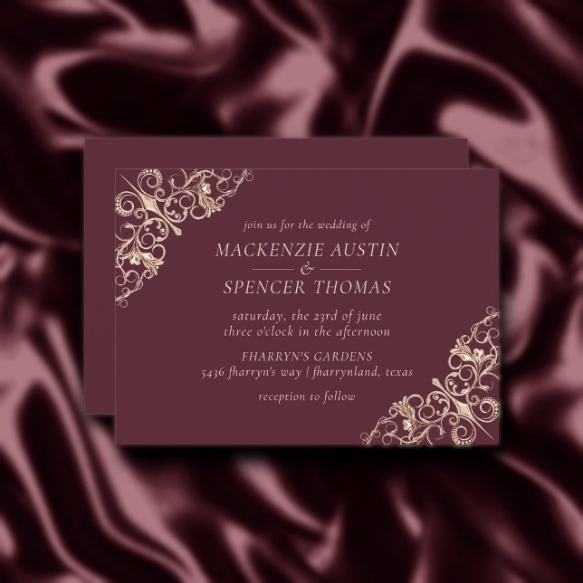 Art Deco Nouveau | Burgundy Rose Gold Wedding Invitation (Creator Uploaded)