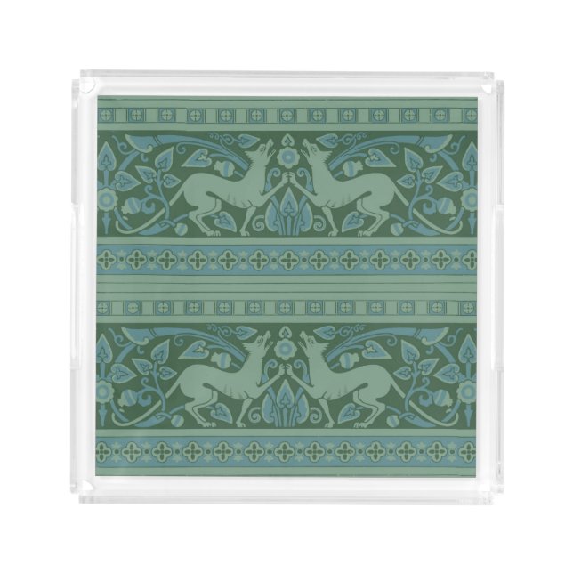 Art Deco Nouveau Dog Nature Animal Pattern Acrylic Tray (Front)