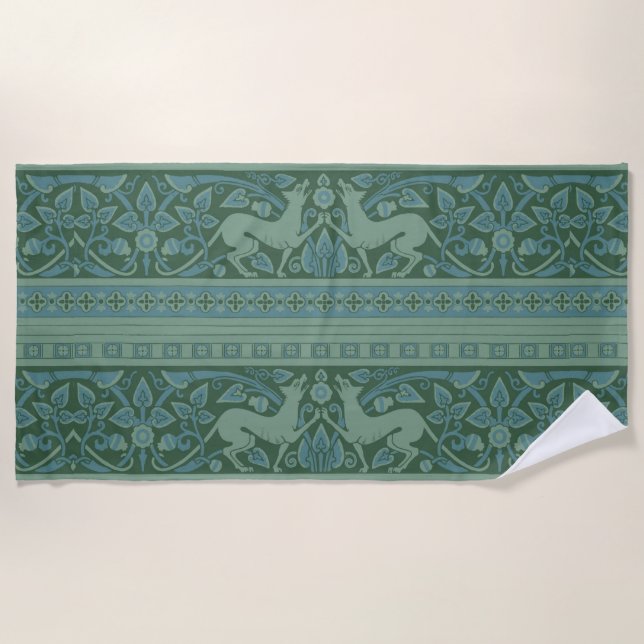 Art Deco Nouveau Dog Nature Animal Pattern Beach Towel (Front)