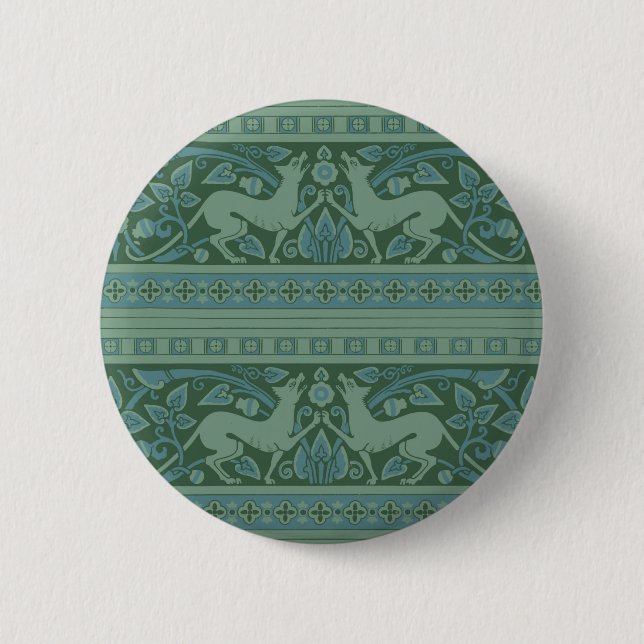 Art Deco Nouveau Dog Nature Animal Pattern Button (Front)