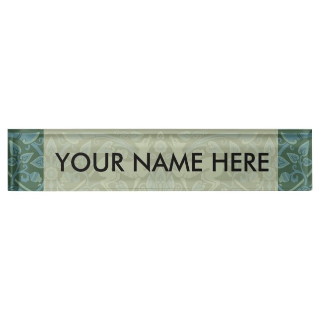 Art Deco Nouveau Dog Nature Animal Pattern Desk Name Plate (Front)