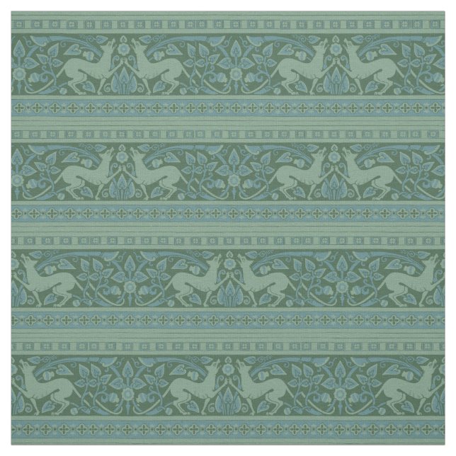 Art Deco Nouveau Dog Nature Animal Pattern Fabric (Swatch)