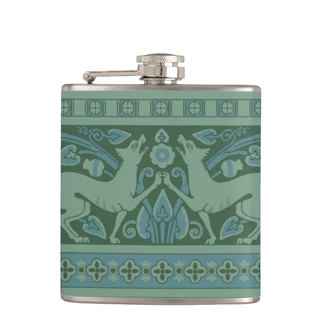 Art Deco Nouveau Dog Nature Animal Pattern Flask (Front)