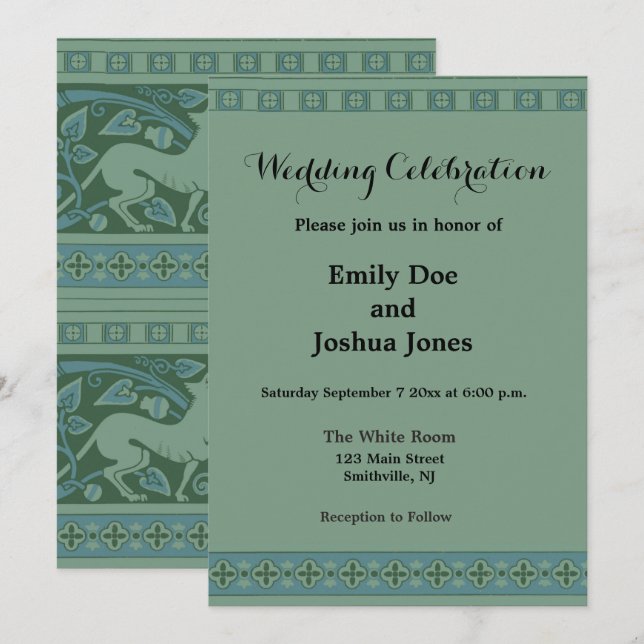 Art Deco Nouveau Dog Nature Animal Pattern Invitation (Front/Back)