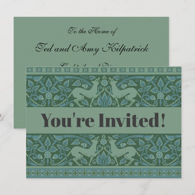 Art Deco Nouveau Dog Nature Animal Pattern Invitation (Front/Back)