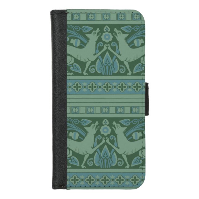Art Deco Nouveau Dog Nature Animal Pattern iPhone Wallet Case (Front)