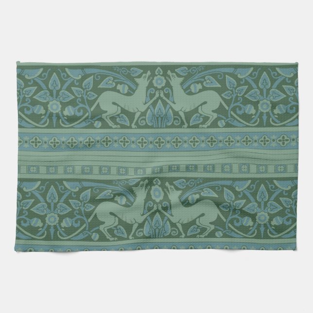 Art Deco Nouveau Dog Nature Animal Pattern Kitchen Towel (Horizontal)