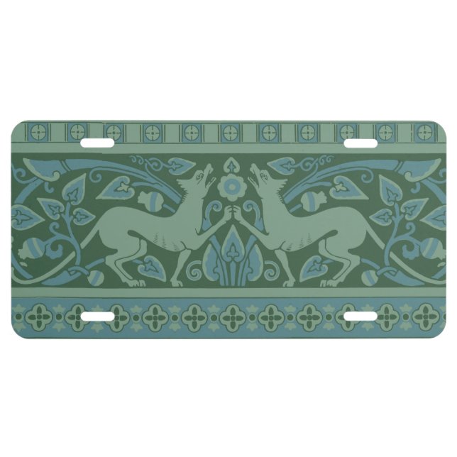 Art Deco Nouveau Dog Nature Animal Pattern License Plate (Front)