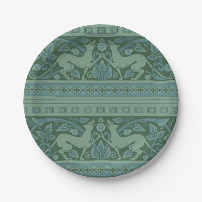 Art Deco Nouveau Dog Nature Animal Pattern Paper Plates (Front)