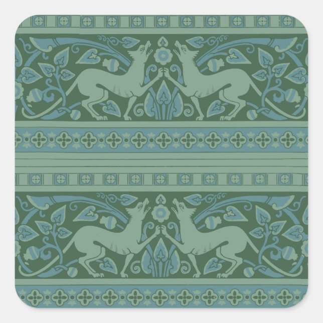 Art Deco Nouveau Dog Nature Animal Pattern Square Sticker (Front)