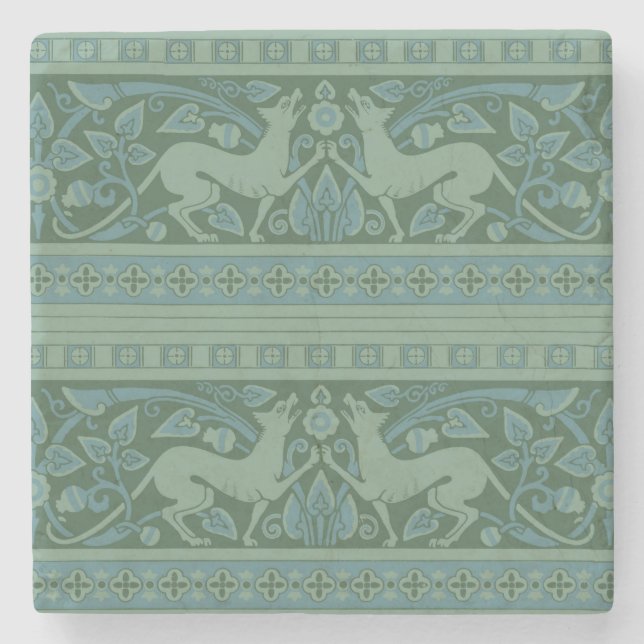 Art Deco Nouveau Dog Nature Animal Pattern Stone Coaster (Front)