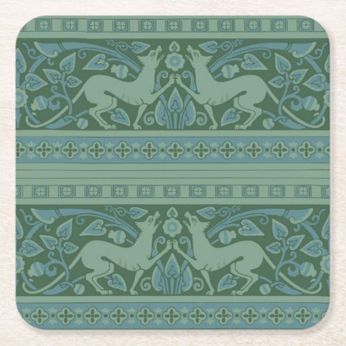 Art Deco Nouveau Dog Nature Botanical Antique Square Paper Coaster