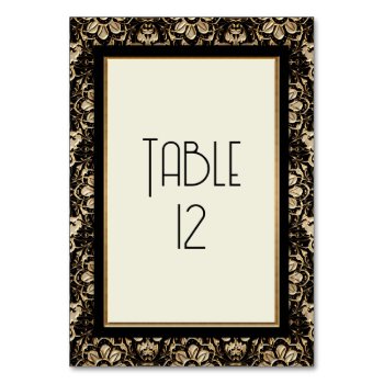 Art Deco Nouveau Elegant Black White Gold Wedding Table Number by AudreyJeanne at Zazzle