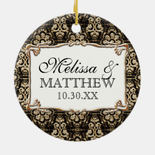 Art Deco Nouveau Faux Gold Floral Damask Lace Ceramic Ornament