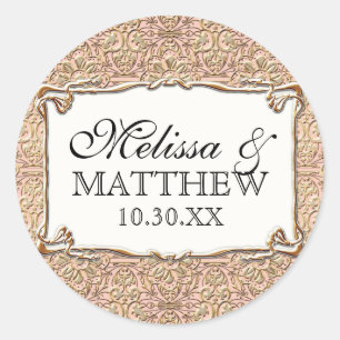 Art Deco Nouveau Faux Gold Floral Damask Lace Classic Round Sticker