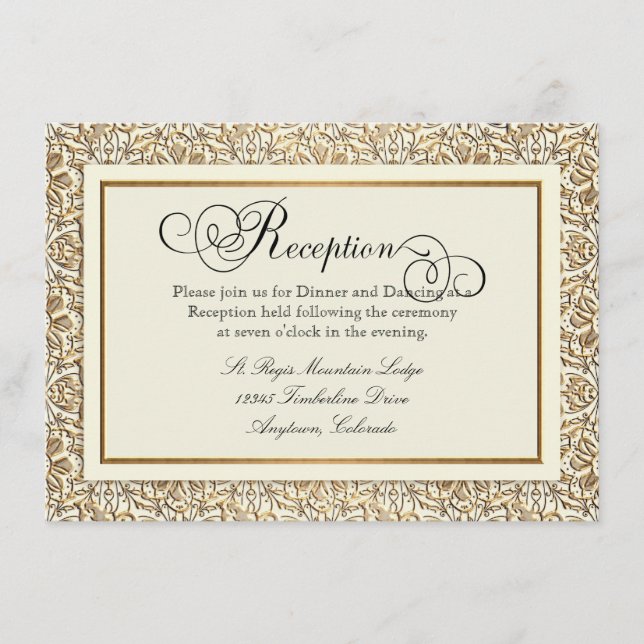 Art Deco Nouveau Faux Gold Floral Damask Lace Enclosure Card (Front)