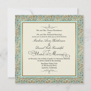 Art Deco Nouveau Faux Gold Floral Damask Lace Invitation