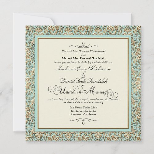 Art Deco Nouveau Faux Gold Floral Damask Lace Personalized Invitation