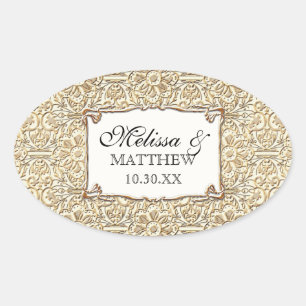 Art Deco Nouveau Faux Gold Floral Damask Lace Oval Sticker