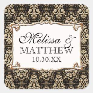 Art Deco Nouveau Faux Gold Floral Damask Lace Square Sticker
