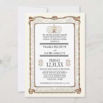 Art Deco Nouveau Gatsby Gold Rehearsal Dinner Invitation by ModernStylePaperie at Zazzle