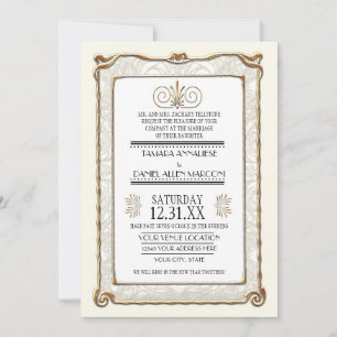 Art Deco Nouveau Gatsby Style Gold n Lace Look Invitation