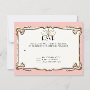 Art Deco Nouveau Gatsby Style Gold n Lace Look RSVP Card