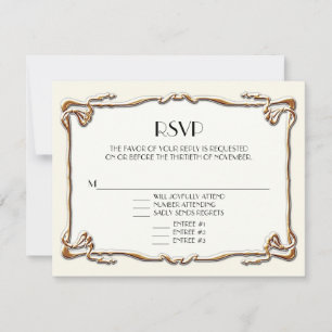 Art Deco Nouveau Gatsby Style Gold n Lace Look RSVP Card